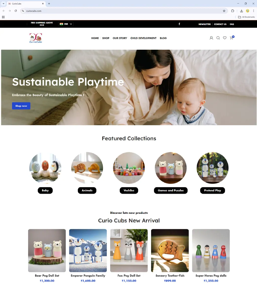 CurioCubs e-commerce website built by GDMR